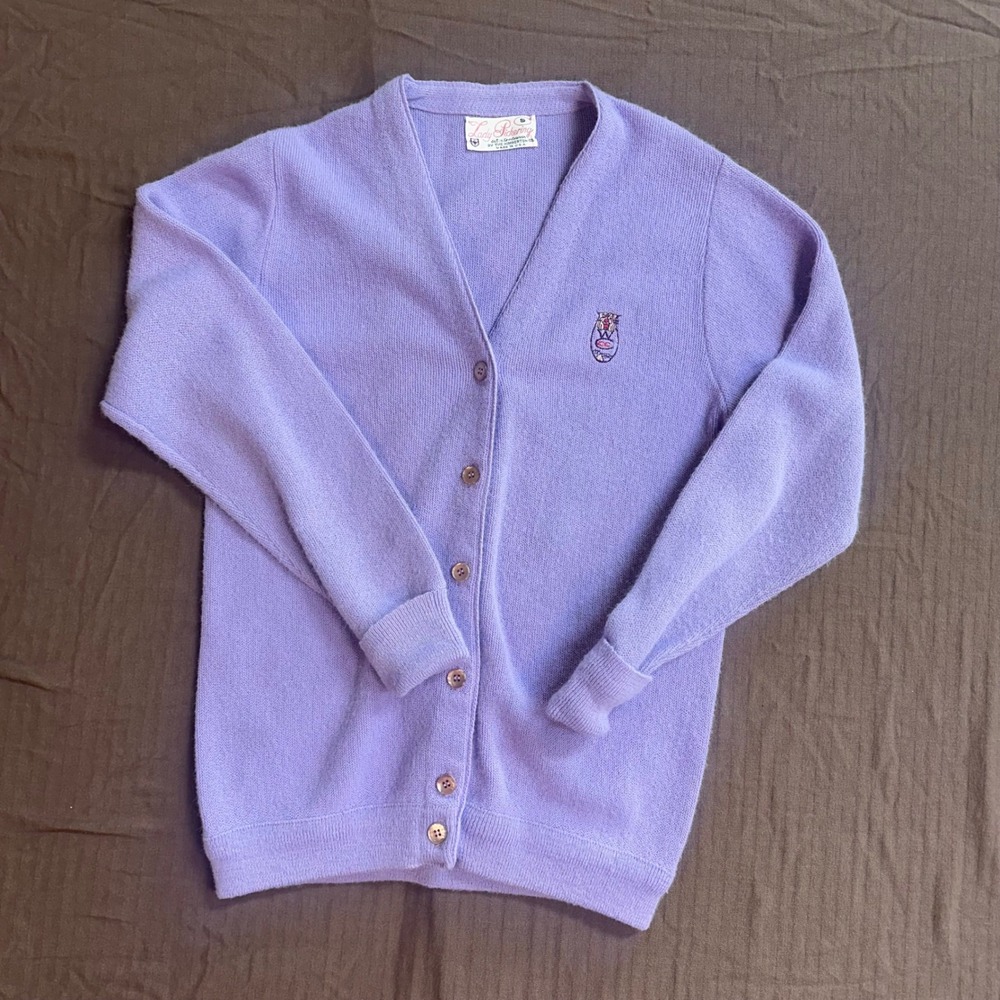 Vintage‎ Lady Pickering Cardigan Small Lavender Knit Tiger Sportswear
